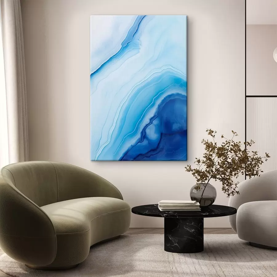 Obraz Abstraktní modrobílý achátový potisk, vířící linie a přechody, hladká textura, moderní umění, minimalistický Č. s46290