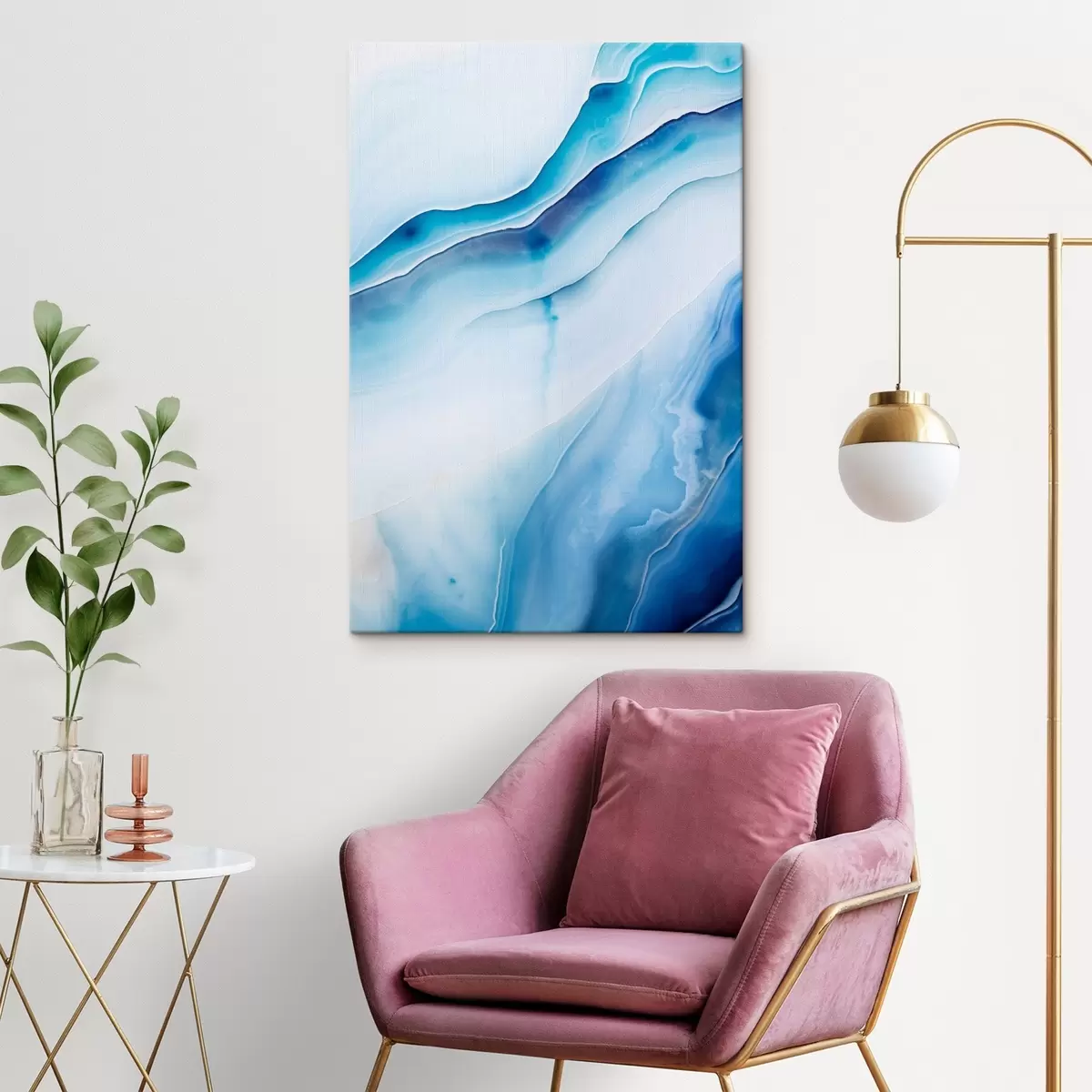 Obraz Abstraktní modrobílý achátový potisk, vířící linie a přechody, hladká textura, moderní umění, minimalistický Č. s46291