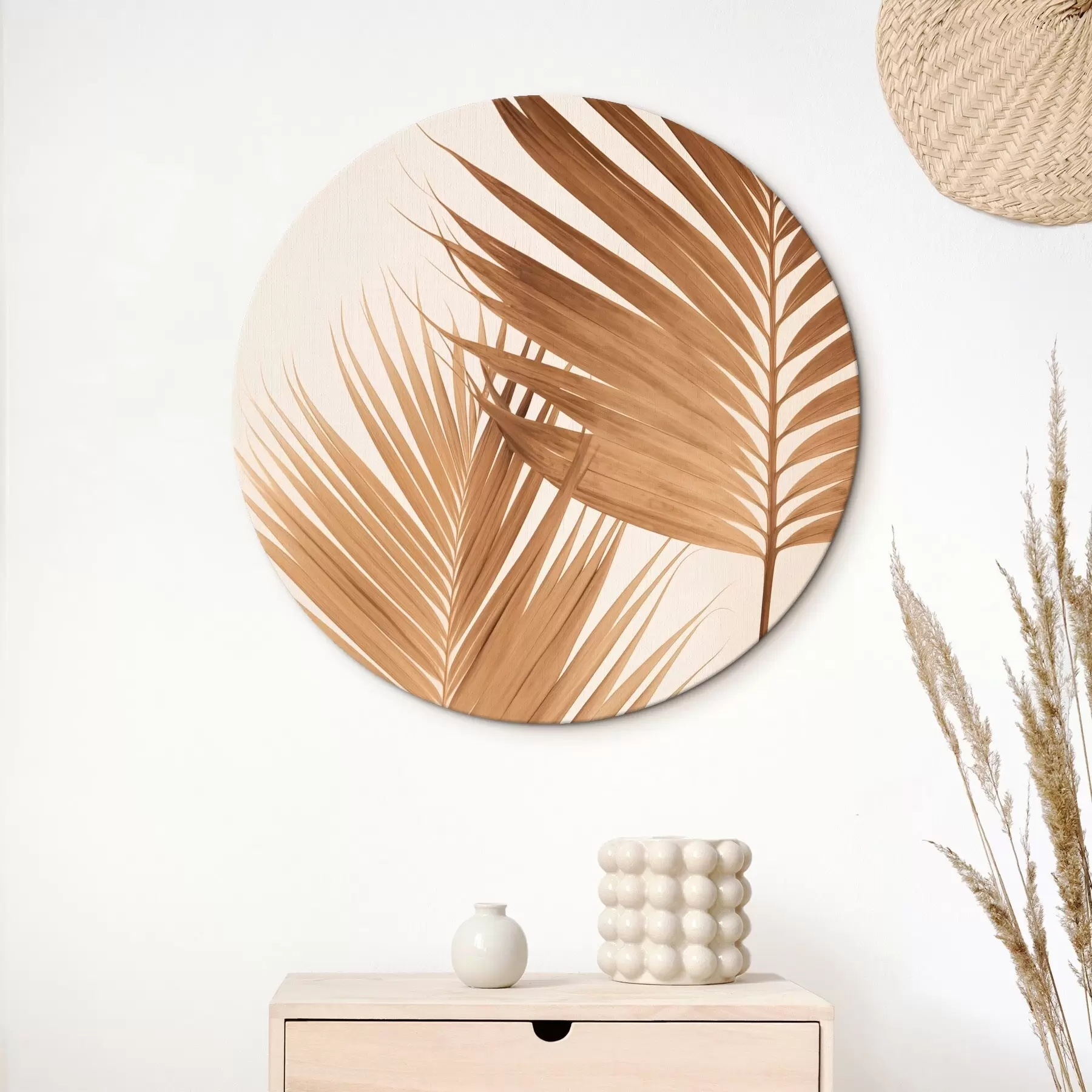 Obraz Palmové listy v hnědých tónech, neutrální pozadí, minimalistický styl, přirozené osvětlení, tropická atmosféra Č. r46274