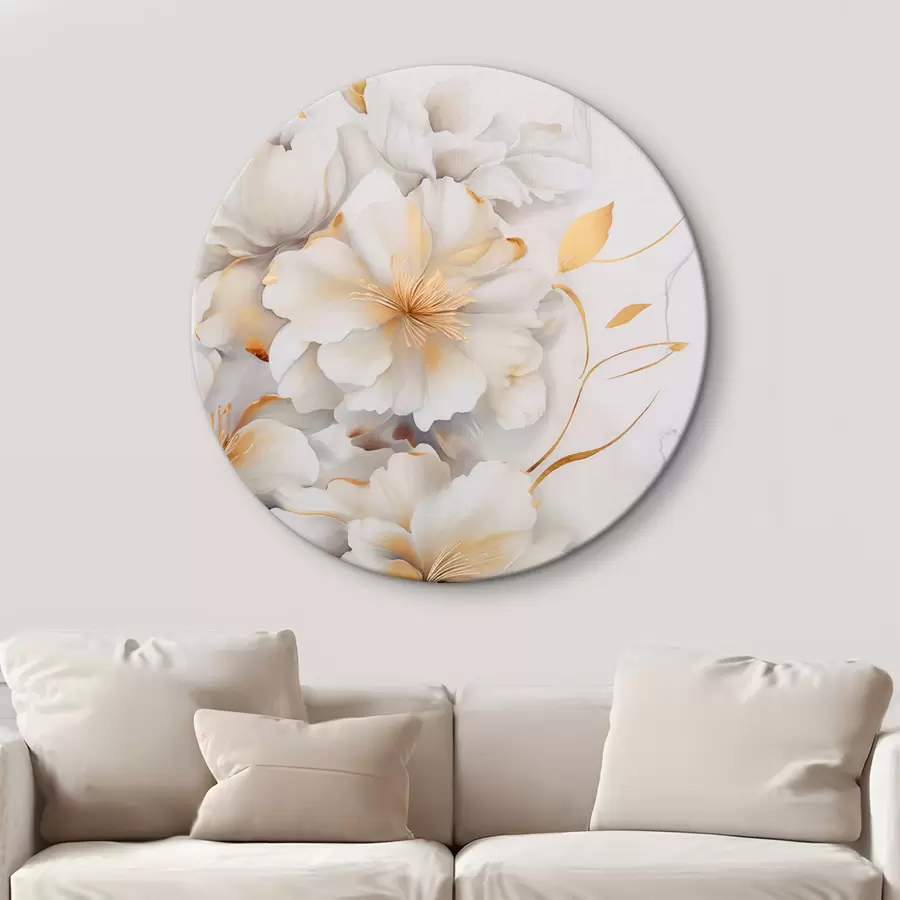 Obraz Bílé květy se žlutými detaily, okvětní lístky s jemnými stíny, světlé pozadí s jemným mramorovým efektem Č. r46292