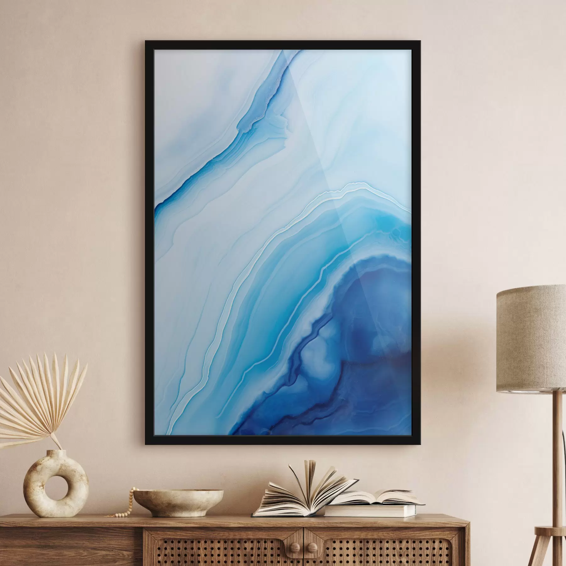 Fototapet Abstraktní modrobílý achátový potisk, vířící linie a přechody, hladká textura, moderní umění, minimalistický f46290