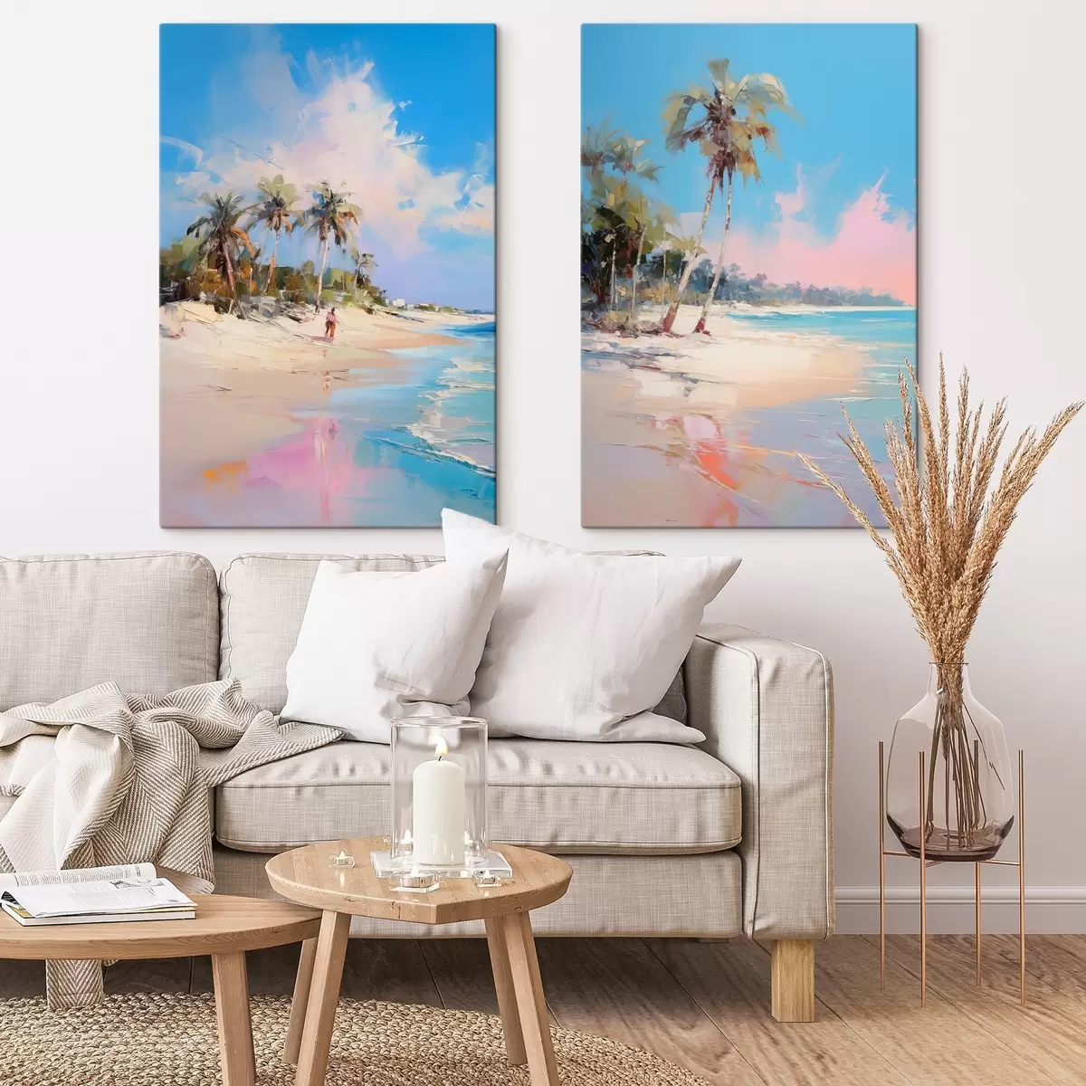 Obraz Abstraktní krajina, pláž s palmami, jasný slunečný den s modrou oblohou a několika mraky Č. m00885