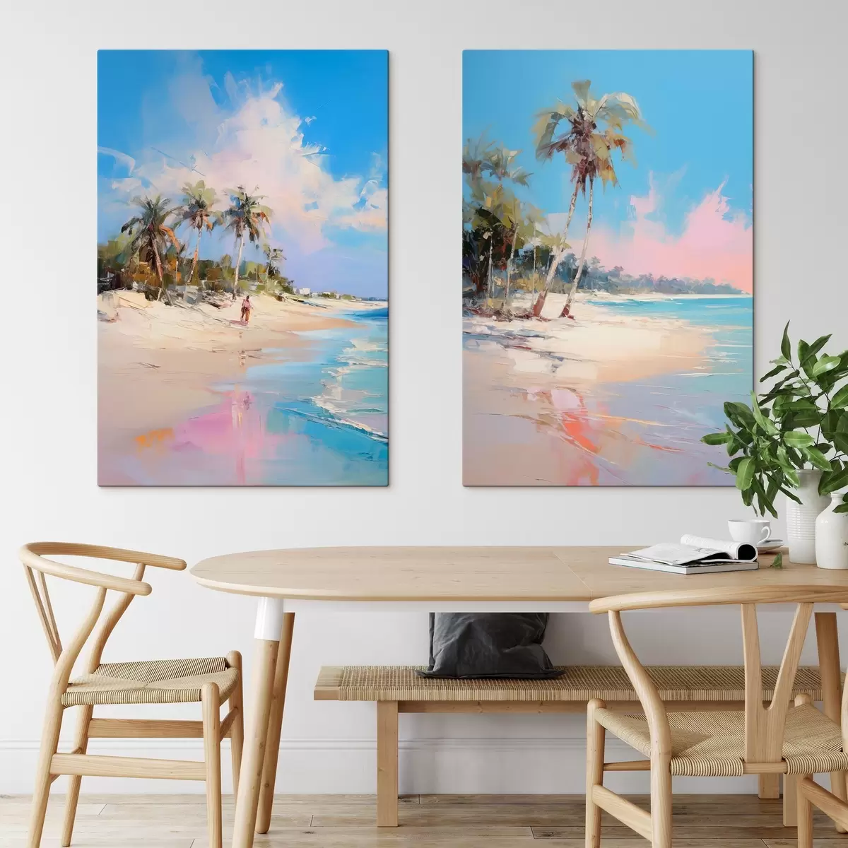 Obraz Abstraktní krajina, pláž s palmami, jasný slunečný den s modrou oblohou a několika mraky Č. m00885