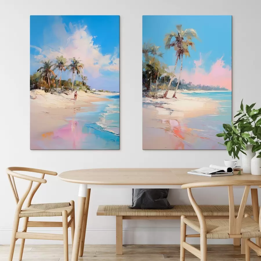 Obraz Abstraktní krajina, pláž s palmami, jasný slunečný den s modrou oblohou a několika mraky Č. m00885