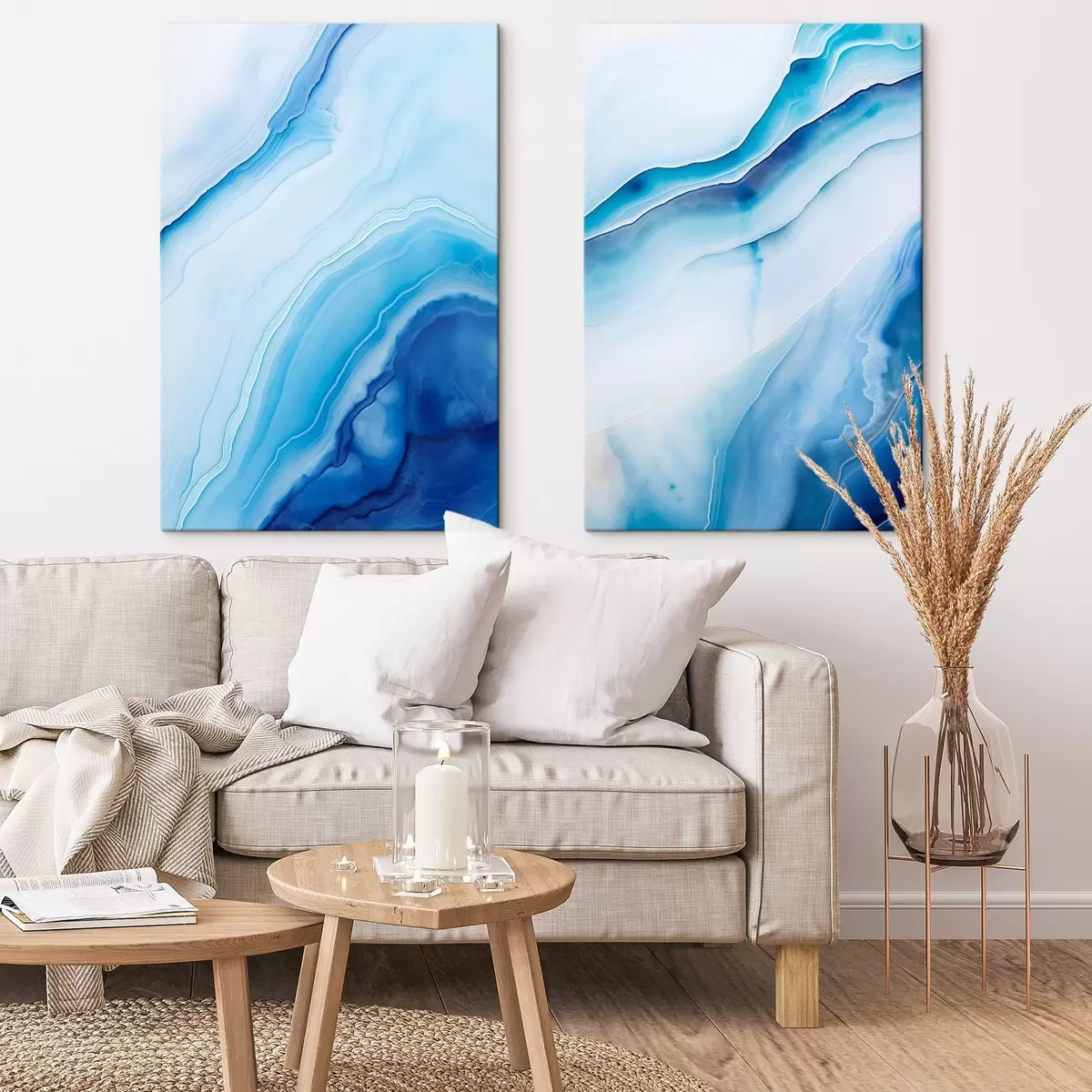 Obraz Abstraktní modrobílý achátový potisk, vířící linie a přechody, hladká textura, moderní umění, minimalistický Č. m00888