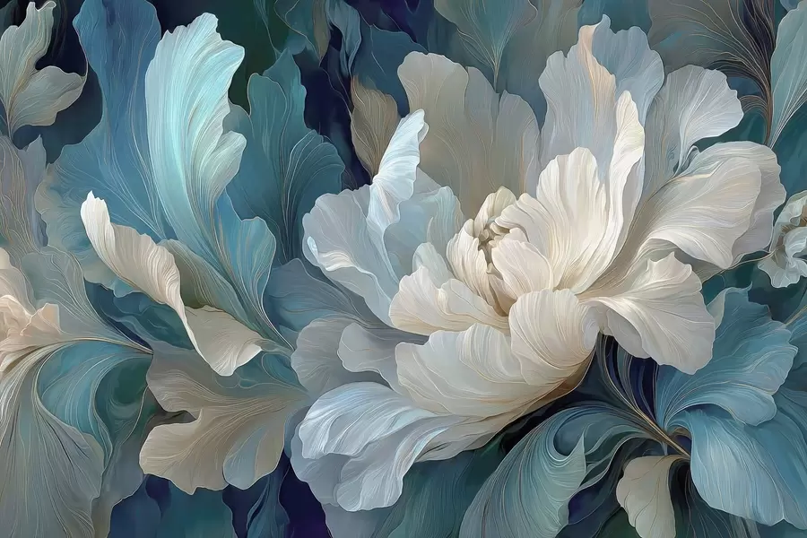 Fototapet Jemná objemová pivoňka v chladné barevné paletě w09456