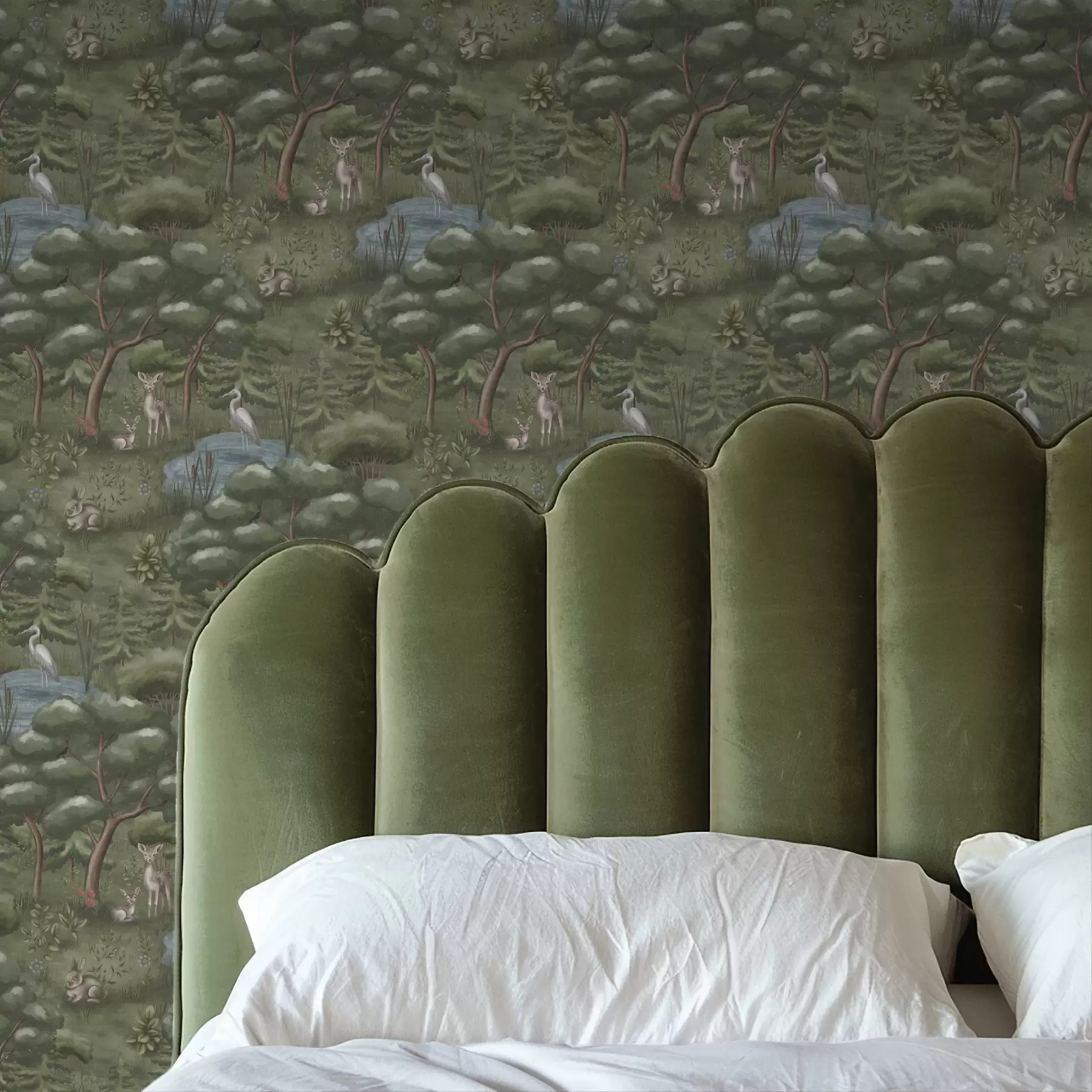 Fototapet Lesní mýtina s koloušky, králíky a volavkami a00680