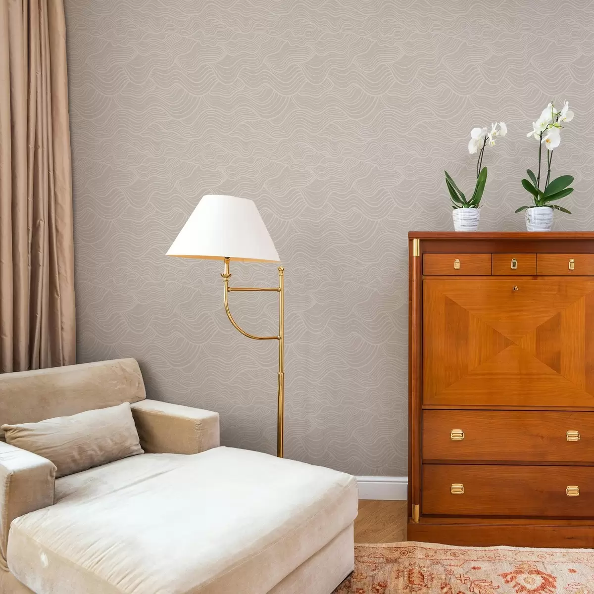 Tapety Tón v tónu vlnovky na teplé béžové barvě a00681v1