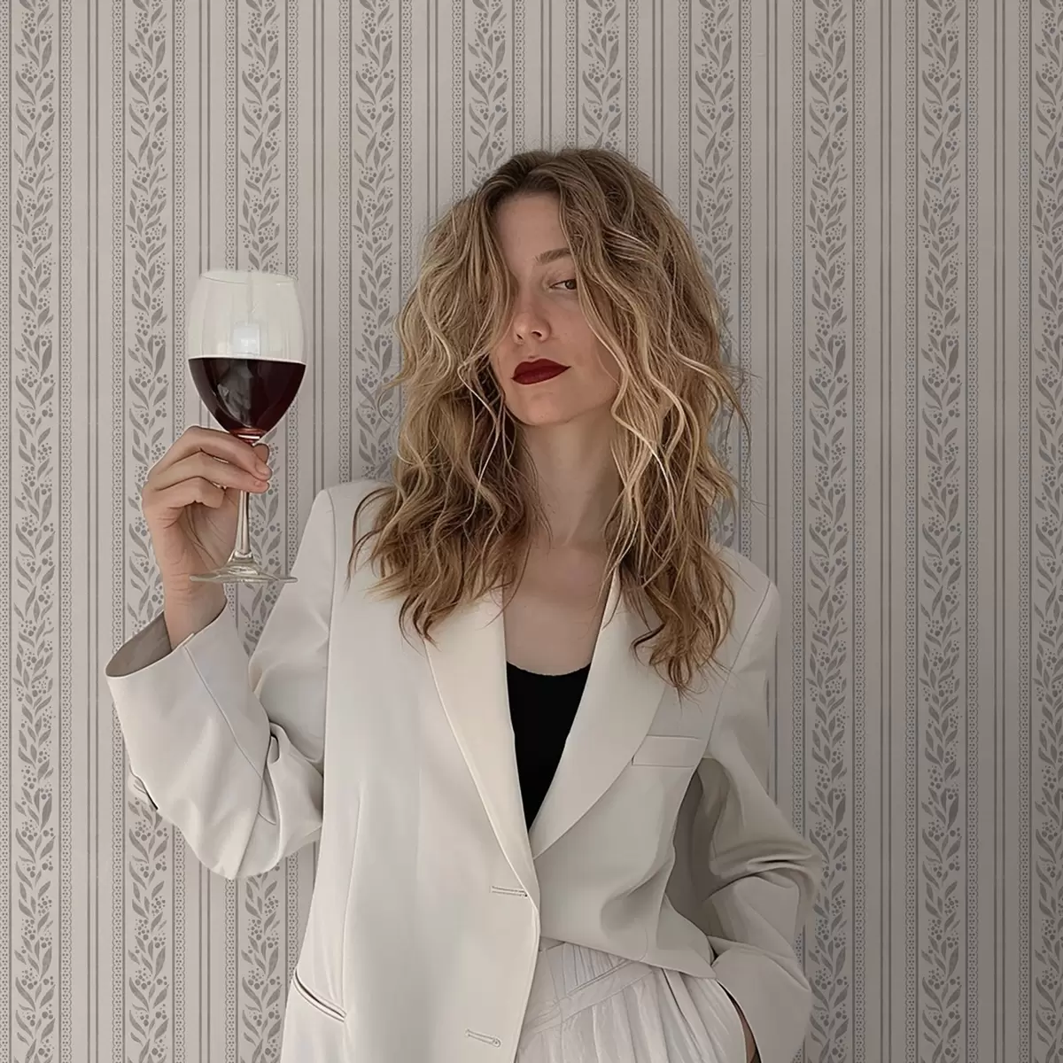 Tapety Pruhy s krajkou a šedobéžovými větvičkami a00814