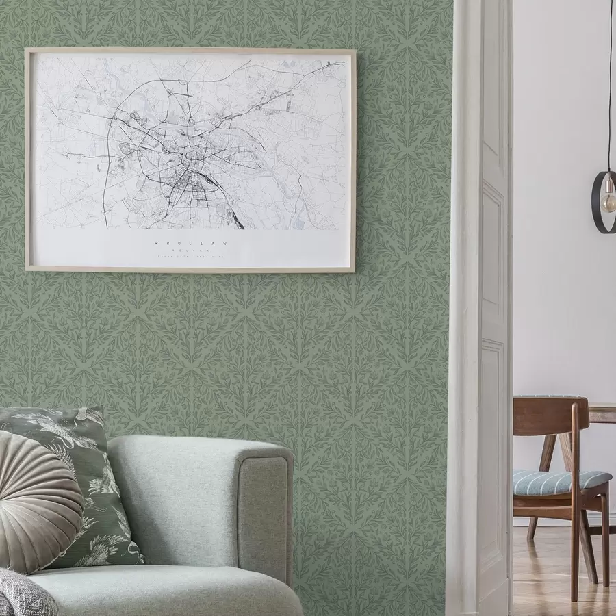 Fototapet Jemný botanický damašek v tlumené zelené barvě a00815v1