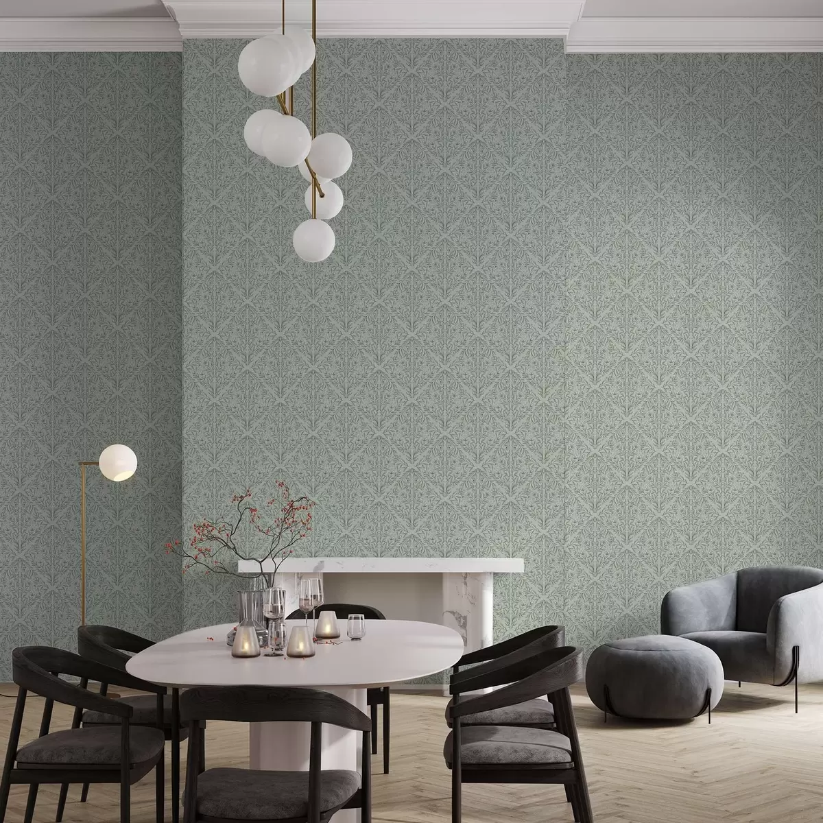 Tapety Lacy střílí na pastelově zelené, jemné hloubce a00815v3