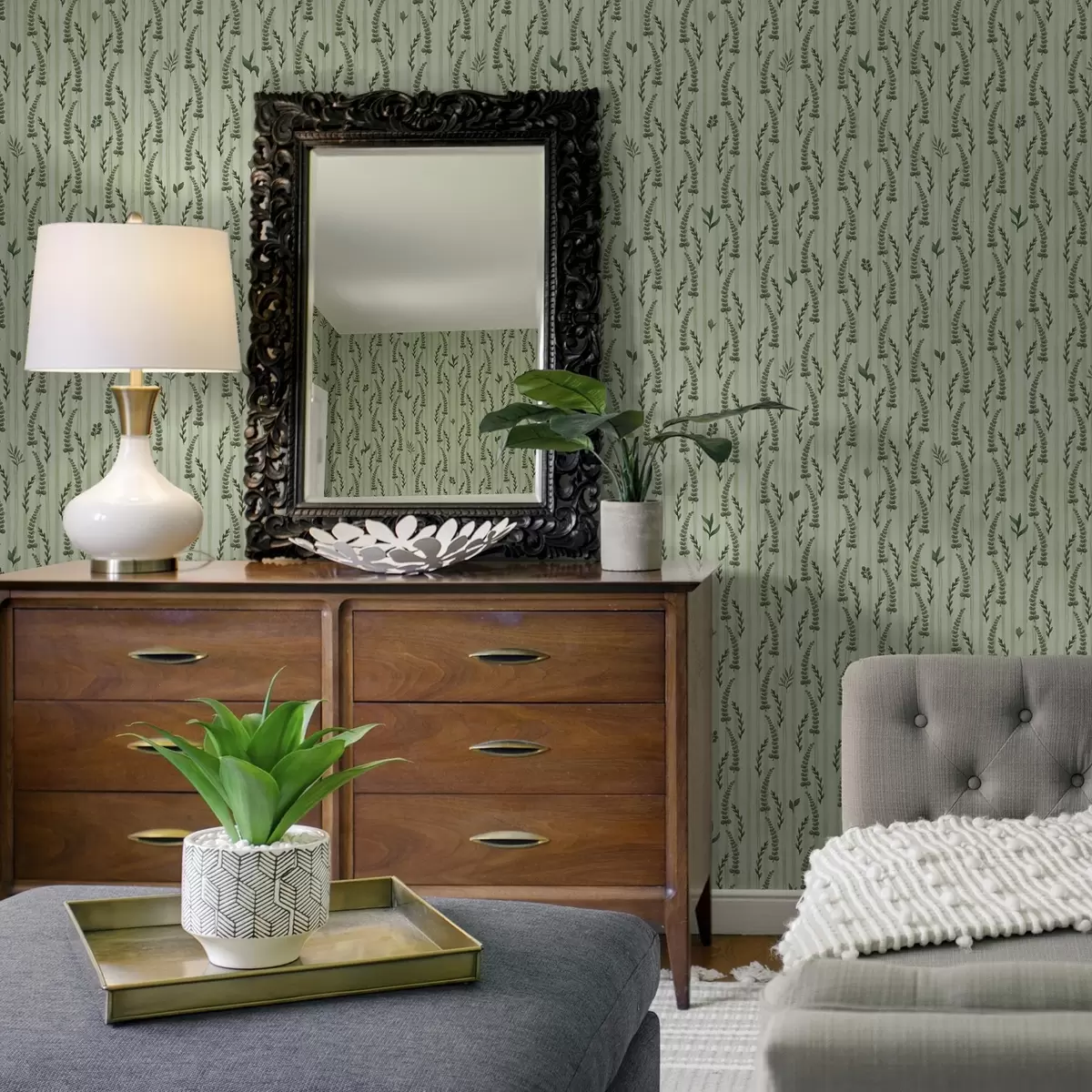 Tapety Hustá zelená tráva a výhonky máty s pruhy a00819