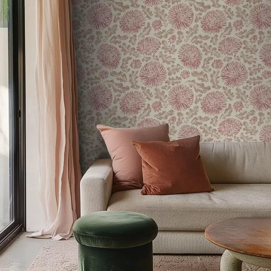 Fototapet Chryzantémy s vínovými akcenty na krémovém podkladu a00840v1