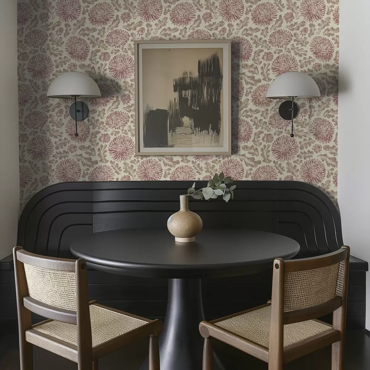 Tapety Chryzantémy s vínovými akcenty na krémovém podkladu a00840v1