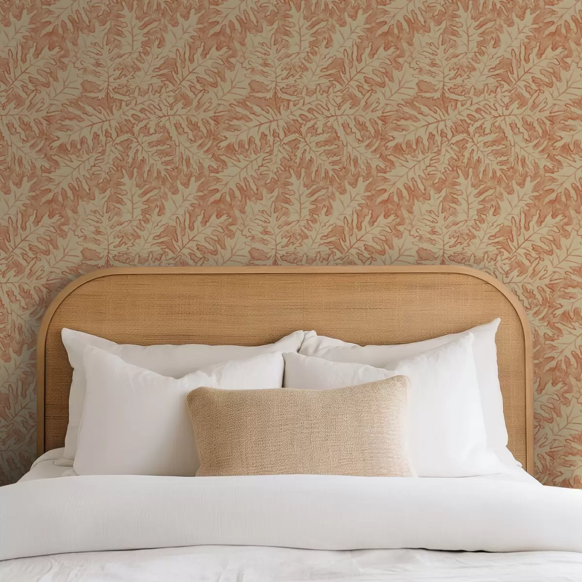 Tapety Velké dubové listy v terakotě na krémovém podkladu a00846