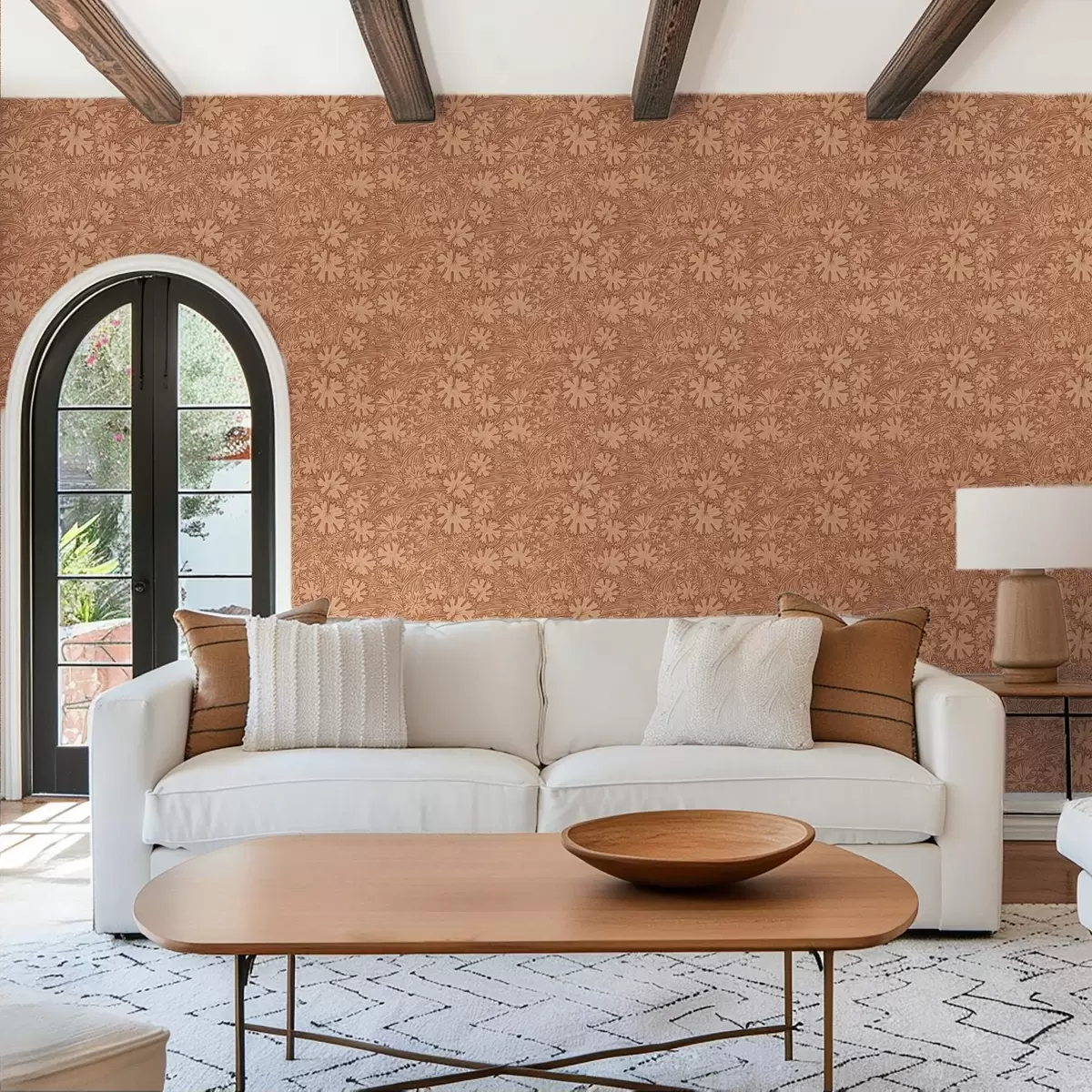 Tapety Listy a trávy v terakotově béžové paletě a00847