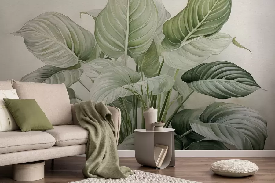 Fototapet Bujný keř se zelenými listy na zdi w04835