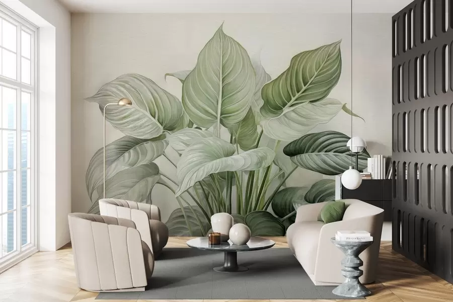 Fototapet Bujný keř se zelenými listy na zdi w04835