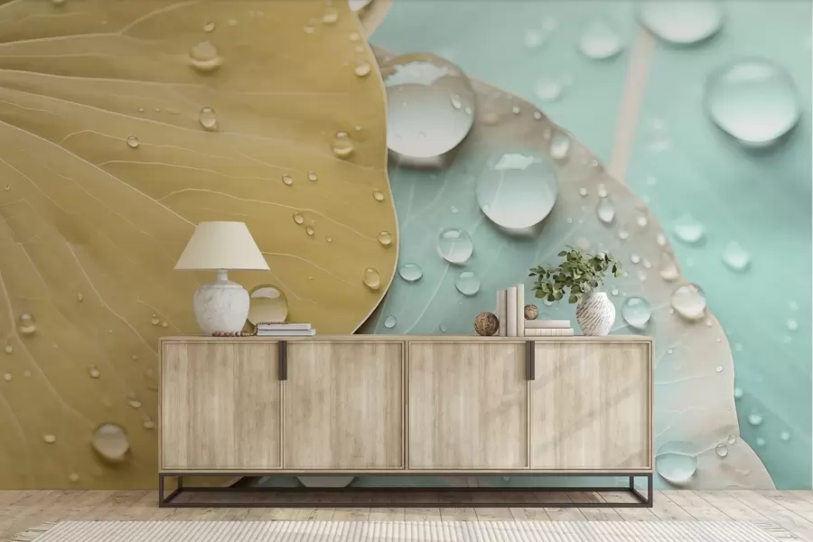 Fototapet Kapky vody na listech makro akvarel w04838v1