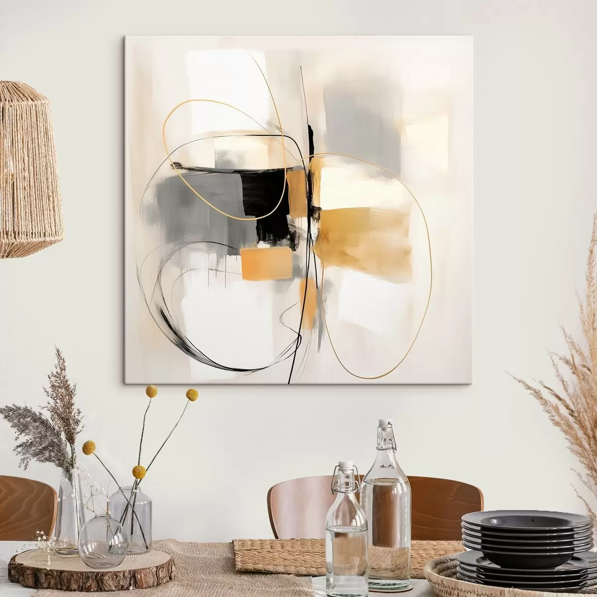 Obraz Abstraktní linie a tvary v olejovém stylu Č. s46322