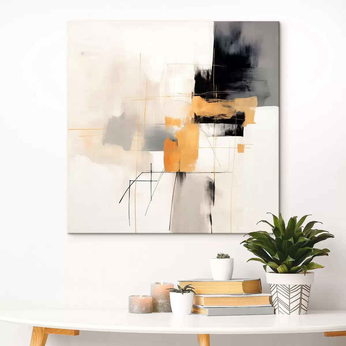 Obraz Moderní malba, béžové, broskvové a grafitové akcenty Č. s46323