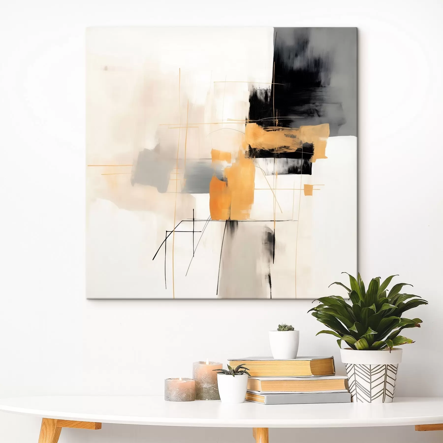 Obraz Moderní malba, béžové, broskvové a grafitové akcenty Č. s46323