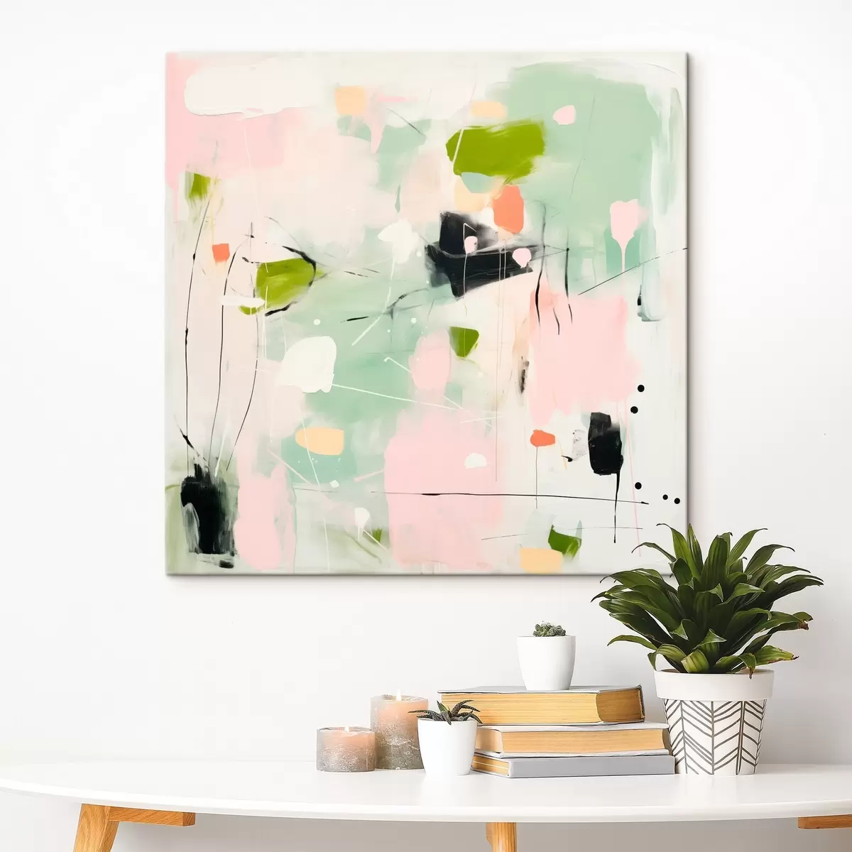 Obraz Růžová a mátová, pastelové tahy štětcem Č. s46324