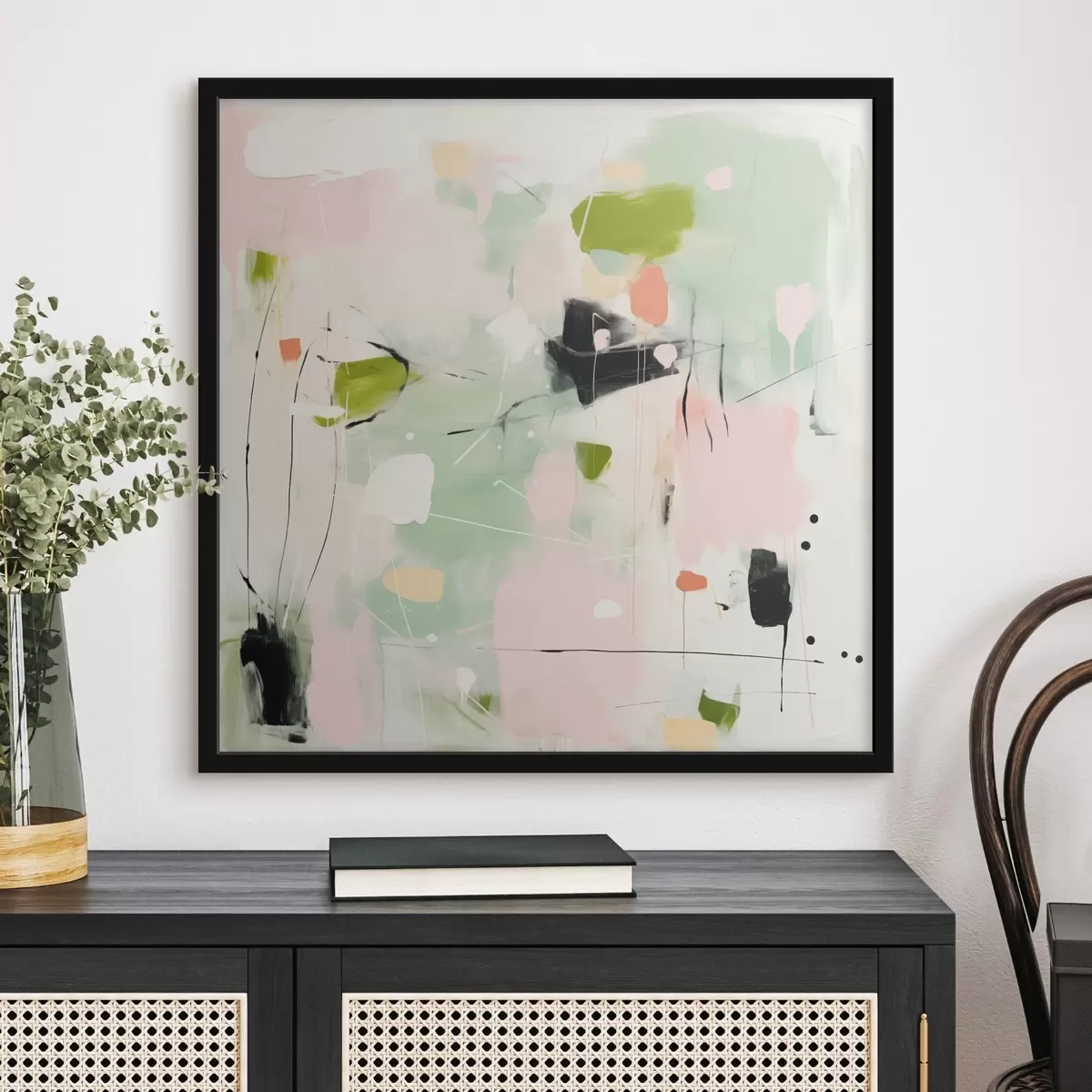 Poster Růžová a mátová, pastelové tahy štětcem f46324