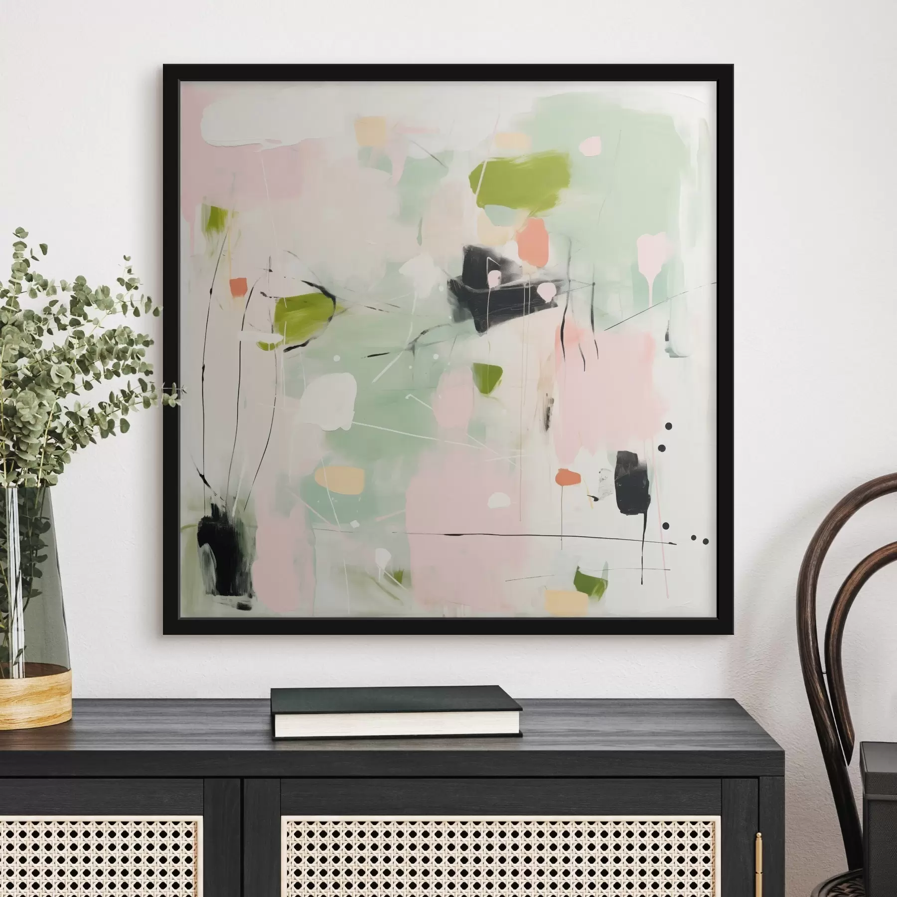 Fototapet Růžová a mátová, pastelové tahy štětcem f46324