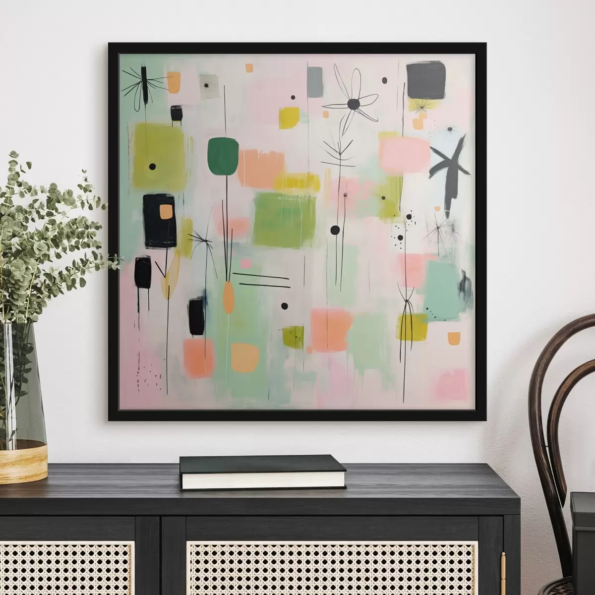 Poster Abstraktní květiny, lehká kompozice v olejovém stylu f46325