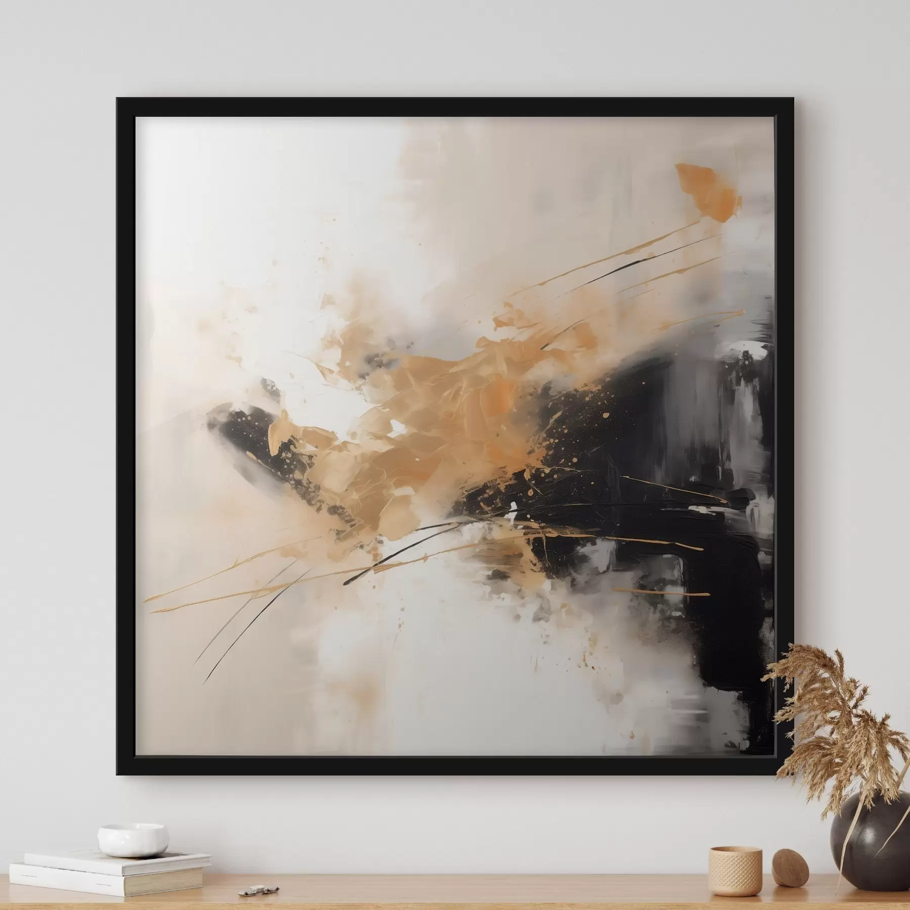 Fototapet Oranžové a černé tahy, moderní abstrakce f46327