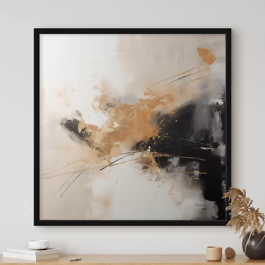 Fototapet Oranžové a černé tahy, moderní abstrakce f46327