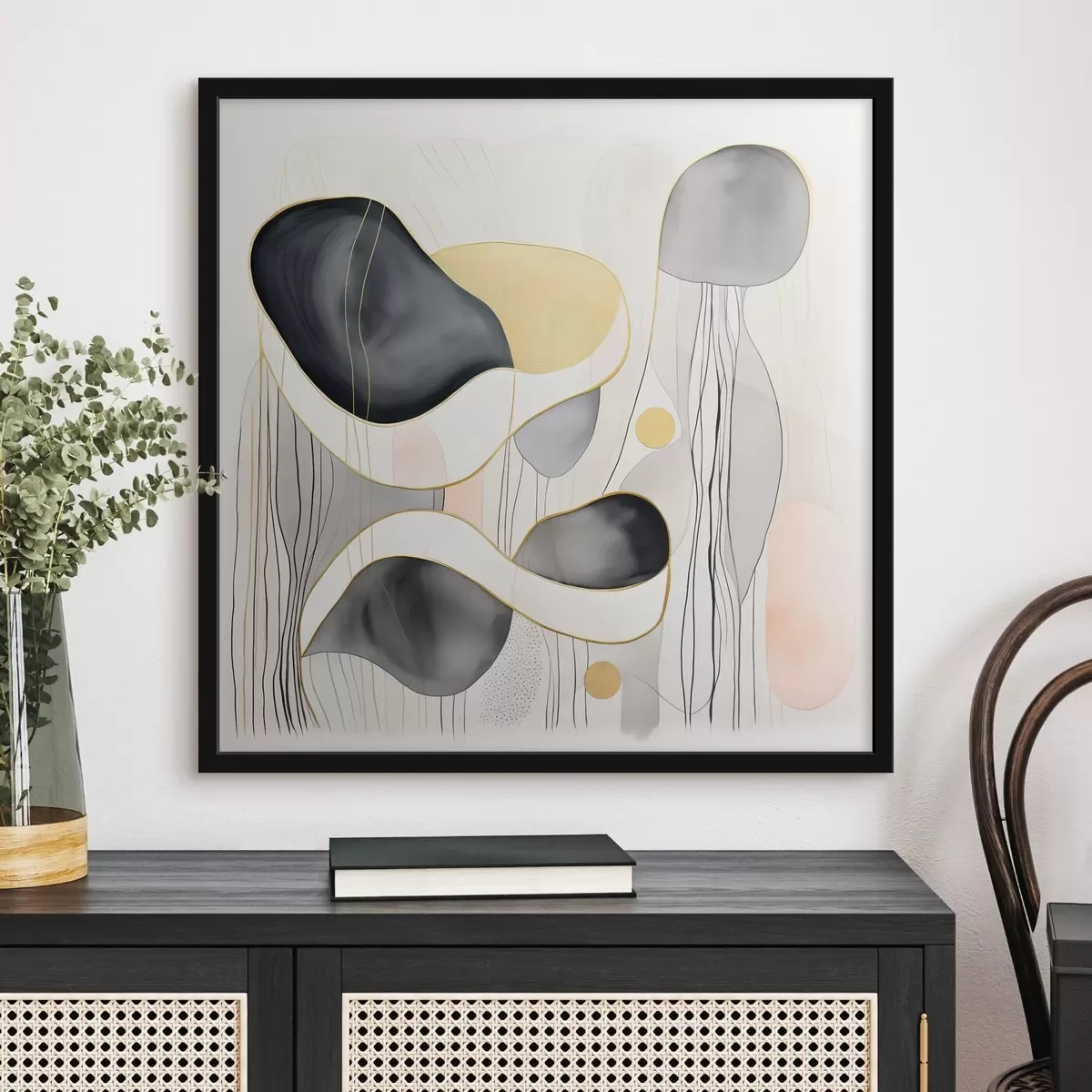 Poster Neutrální složení, šedé a pískové skvrny v moderním stylu f46334