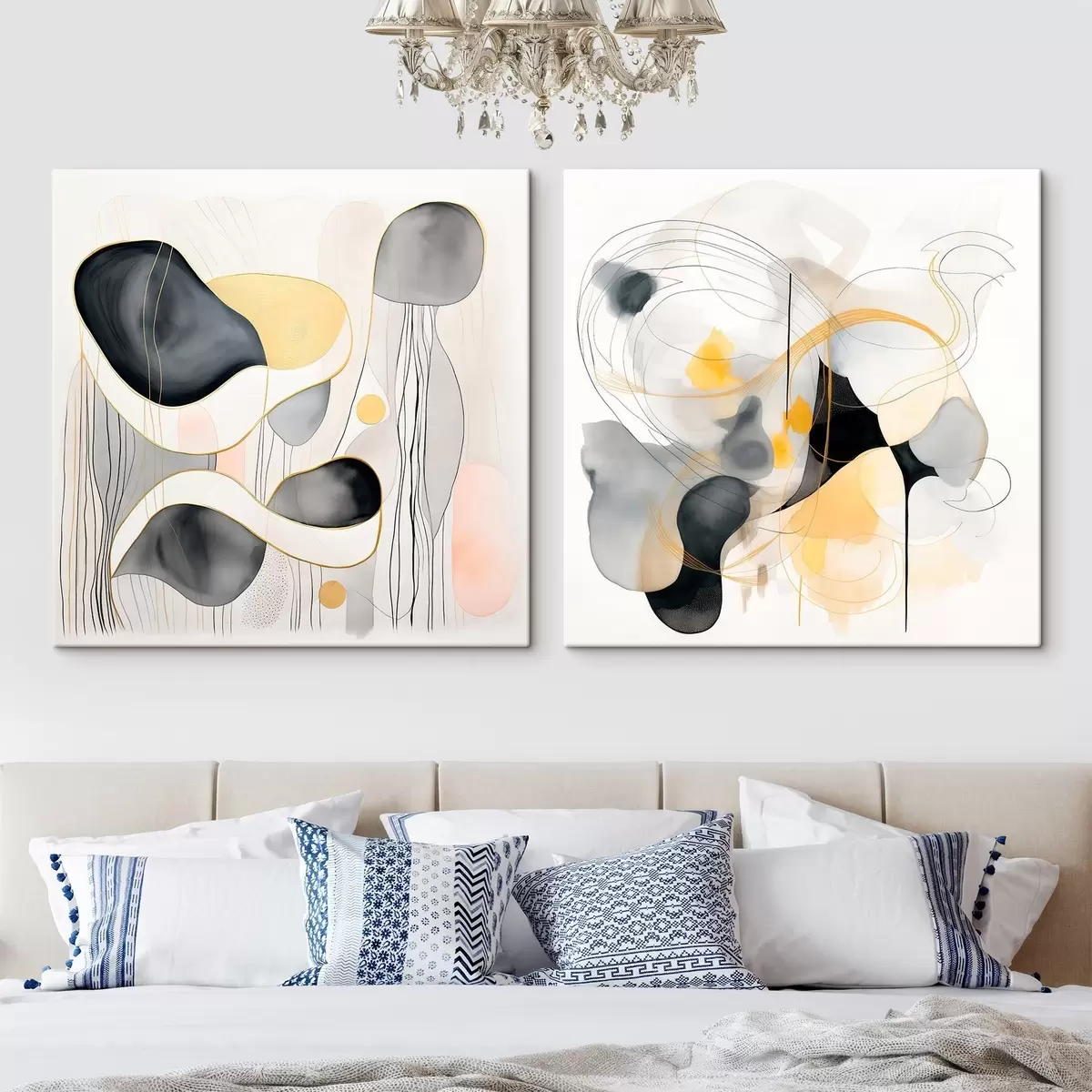 Obraz Monochromatický a žlutý akcent v abstraktním stylu Č. m00905