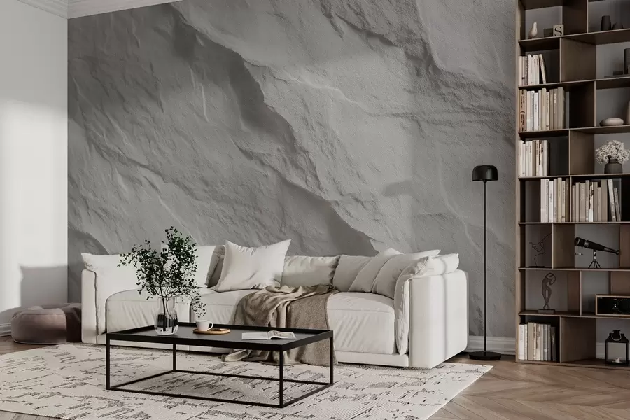 Fototapet imitace bílé skály v interiérovém designu w04818
