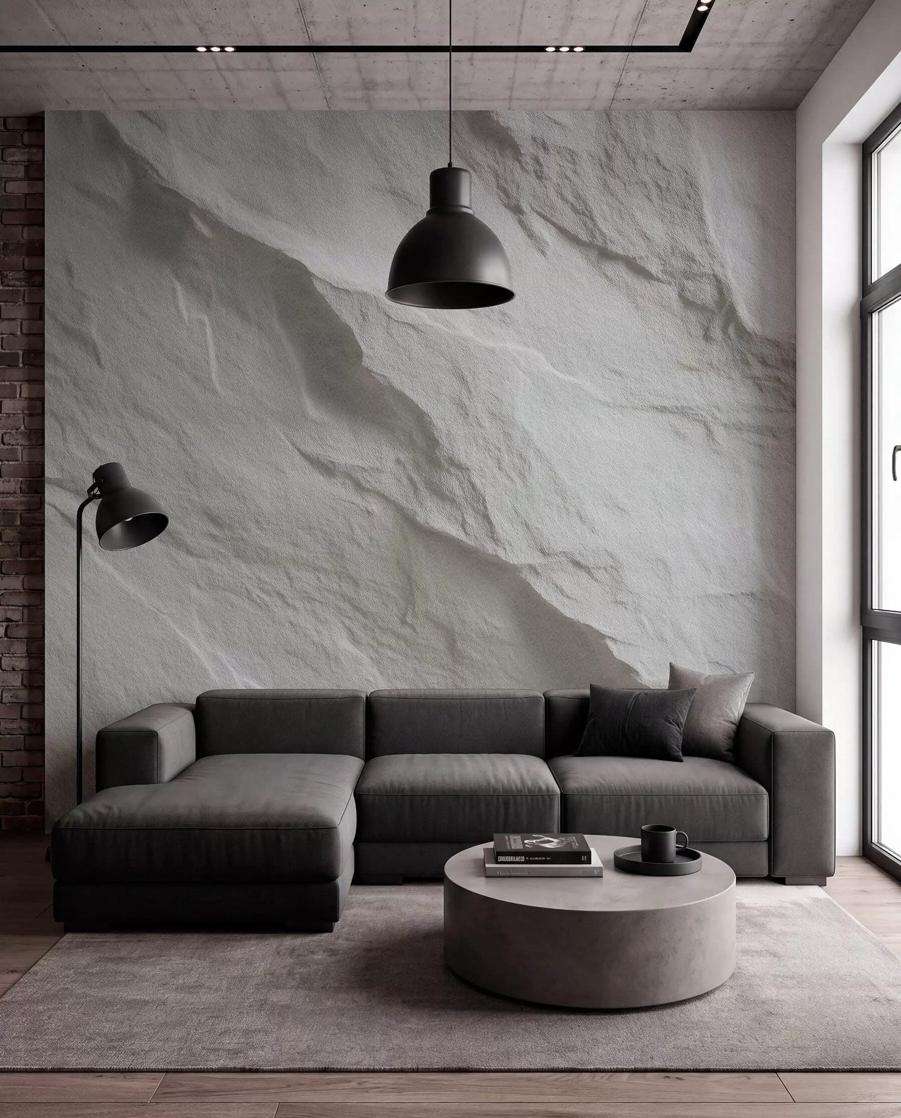 Fototapet imitace bílé skály v interiérovém designu w04818