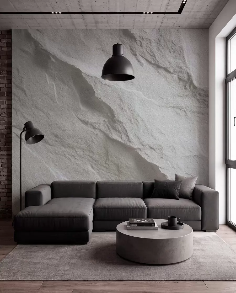 Fototapet imitace bílé skály v interiérovém designu w04818