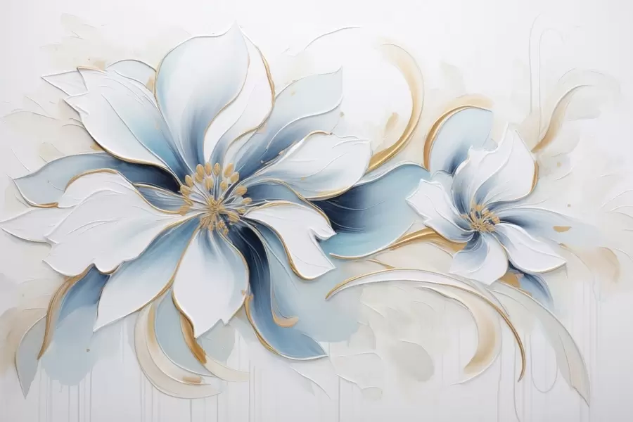 Fototapet Malířská abstrakce s modrými květinami v olejomalířském stylu w09524