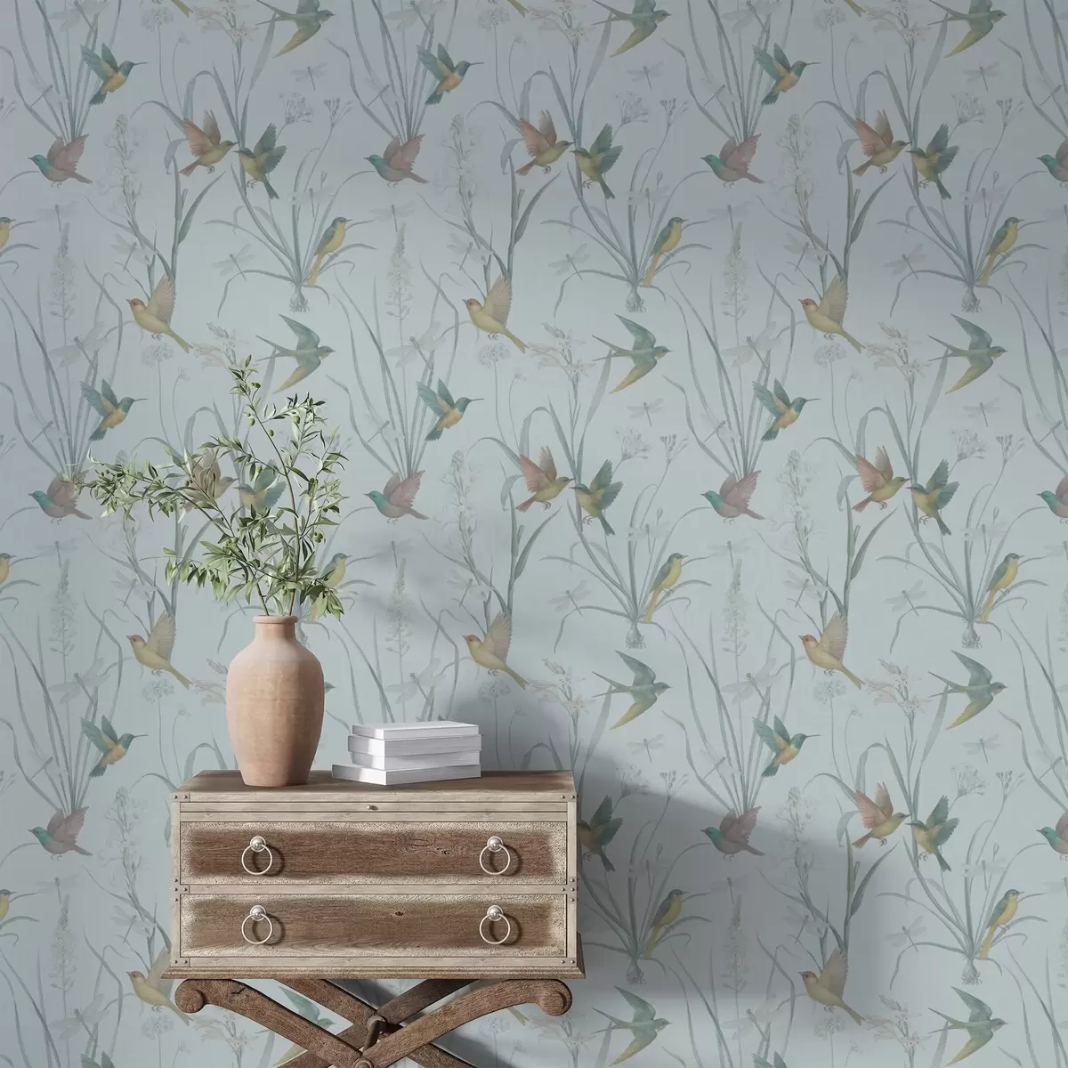 Tapety Ptáci mezi travami na šedomodrém pozadí a00776