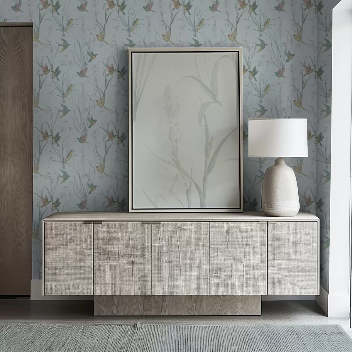 Tapety Ptáci mezi travami na šedomodrém pozadí a00776