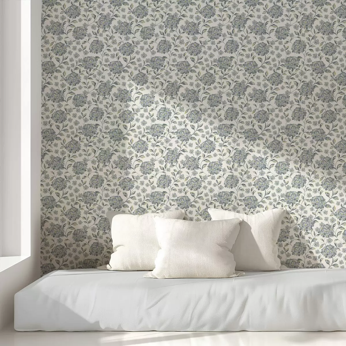 Tapety Husté květy a listy v šedomodré paletě a00778