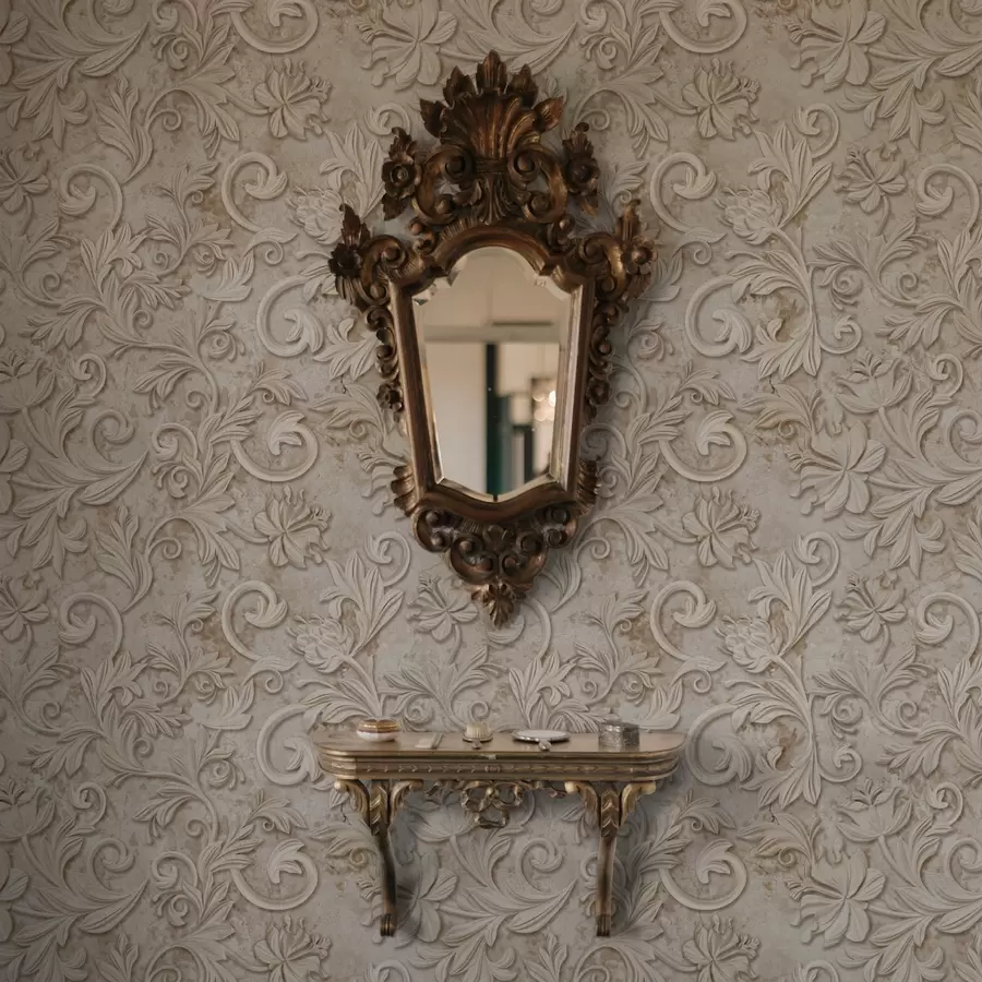 Fototapet Kamenný reliéf s květinovými ornamenty, vintage béžová barva a00784