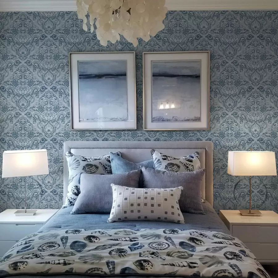 Fototapet Klasický damašek, tmavě modrý na světle modrém pozadí a00826