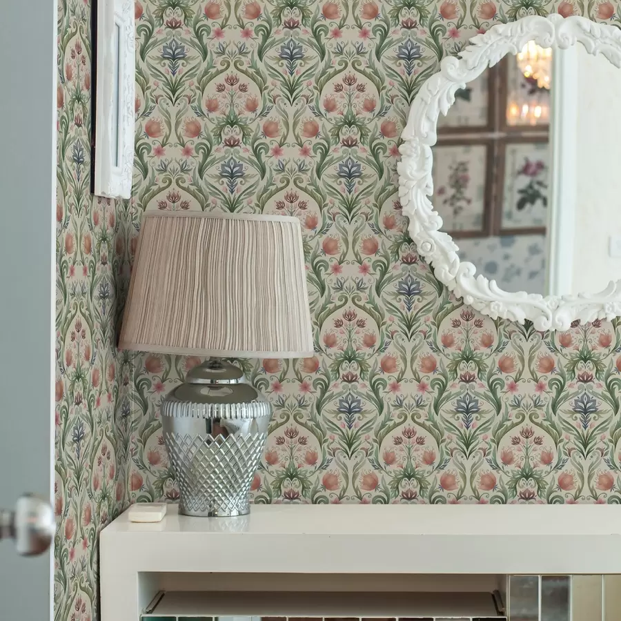 Fototapet Symetrický květinový ornament, terakota a zelená a00827