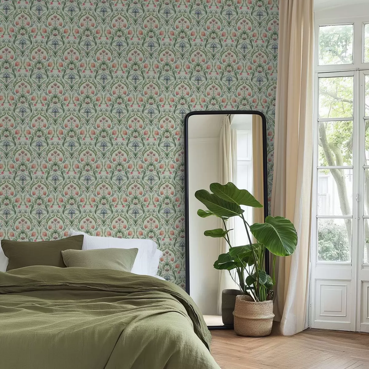 Tapety Symetrický květinový ornament, paleta mátově krémových barev a00827v1