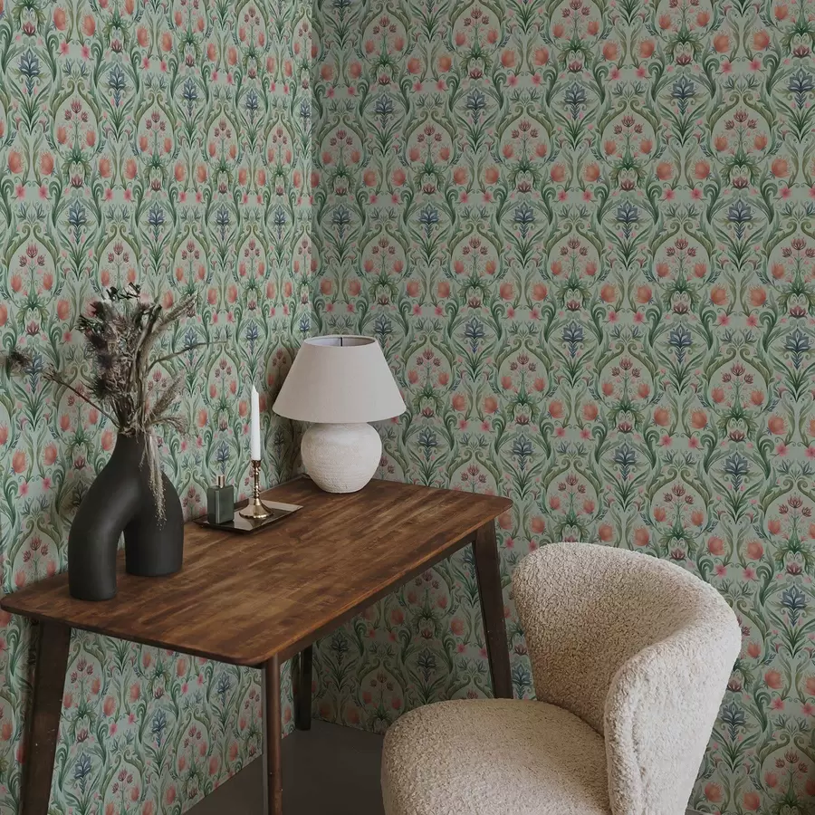 Fototapet Symetrický květinový ornament, paleta mátově krémových barev a00827v1