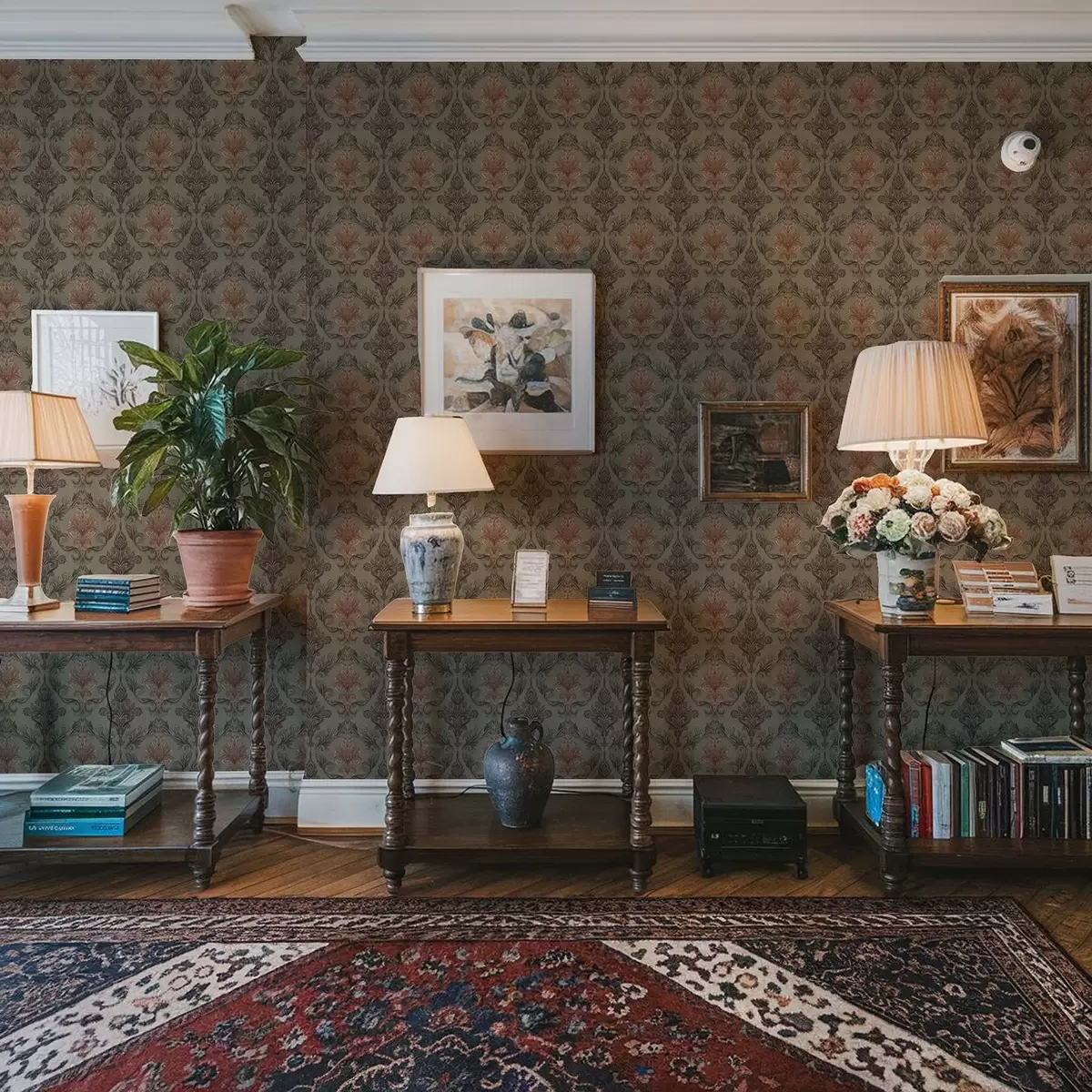 Tapety Terakotový damašek na tlumeném olivovém podkladu a00828v3