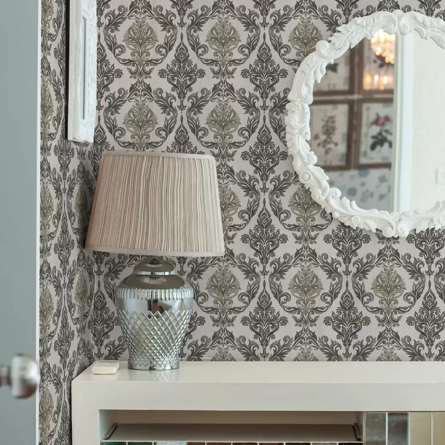 Fototapet Damašek na světlém podkladu, olivově bronzové akcenty a00828v6