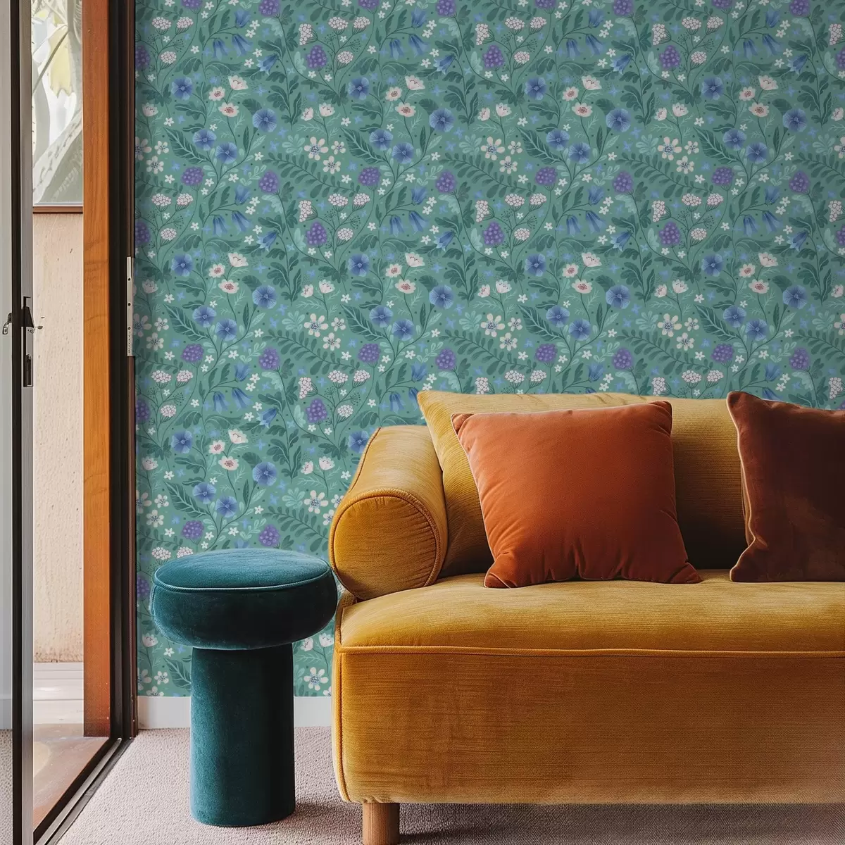 Tapety Divoké květiny a bobule na jemně mátovém pozadí a00849