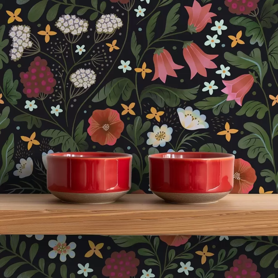 Fototapet Divoké květiny a bobule na tmavě černém pozadí a00849v3